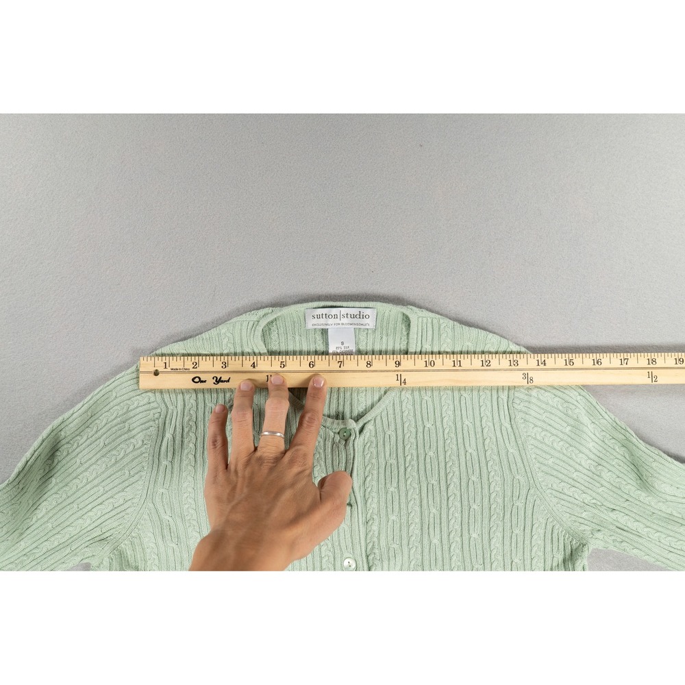 Sutton Studio Bloomingdale's Silk Cashmere Cardigan Mint Green Cable Knit WomenS image 3